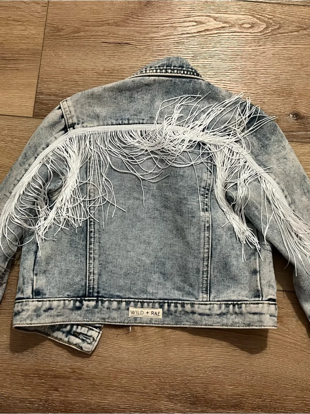 Kids Light Wash Fringe Denim Jacket - Blue